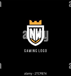 Logo NW initial avec bouclier, logo eSport gaming logo monogramme graphique vectoriel Illustration de Vecteur