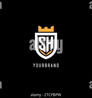 Logo SH initial avec bouclier, logo eSport gaming logo monogramme de style graphique vectoriel Illustration de Vecteur