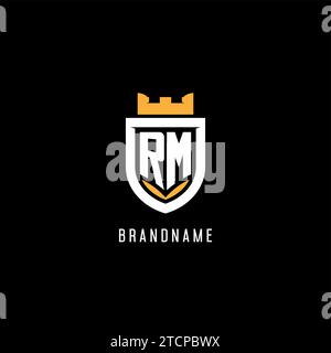 Logo RM initial avec bouclier, logo eSport gaming logo monogramme graphique vectoriel Illustration de Vecteur