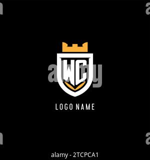 Logo WC initial avec bouclier, logo eSport gaming logo monogramme de style graphique vectoriel Illustration de Vecteur