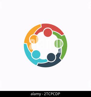 Logo de l'unité communautaire - cinq personnages colorés dans une famille circulaire embrassant la solidarité et le soutien de l'équipe Illustration de Vecteur