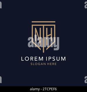 Monogramme du logo NH initial inspiré d'une simple icône de bouclier de luxe Illustration de Vecteur