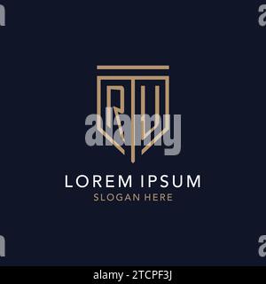 Monogramme initial du logo RU avec inspiration simple de conception d'icône de bouclier de luxe Illustration de Vecteur