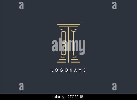 Monogramme initial BT avec logo en forme de pilier inspiration Illustration de Vecteur