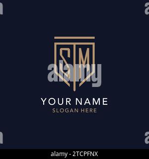 Monogramme de logo initial SM avec inspiration simple de design d'icône de bouclier de luxe Illustration de Vecteur