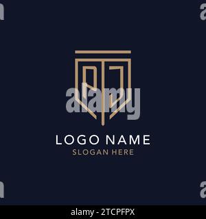 Monogramme initial de logo PJ avec inspiration de conception d'icône de bouclier de luxe simple Illustration de Vecteur