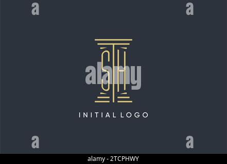 Monogramme initial SH avec logo en forme de pilier inspiration Illustration de Vecteur