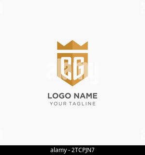Logo monogramme CG avec bouclier géométrique et couronne, graphique vectoriel de conception de logo initial élégant de luxe Illustration de Vecteur