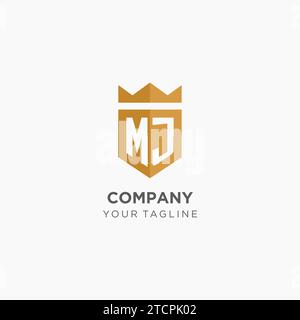 Logo Monogram MJ avec bouclier géométrique et couronne, graphique vectoriel de conception de logo initial élégant de luxe Illustration de Vecteur