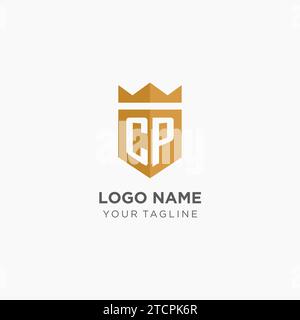 Logo monogramme CP avec bouclier géométrique et couronne, graphique vectoriel de conception de logo initial élégant de luxe Illustration de Vecteur