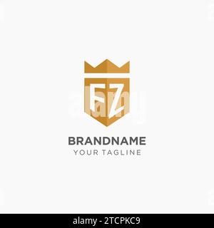 Logo Monogram FZ avec bouclier géométrique et couronne, design graphique vectoriel de logo initial élégant de luxe Illustration de Vecteur