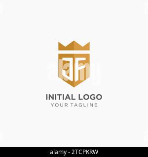 Logo Monogram JF avec bouclier géométrique et couronne, design graphique vectoriel de logo initial élégant de luxe Illustration de Vecteur