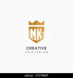 Logo Monogram MK avec bouclier géométrique et couronne, design graphique vectoriel de logo initial élégant de luxe Illustration de Vecteur