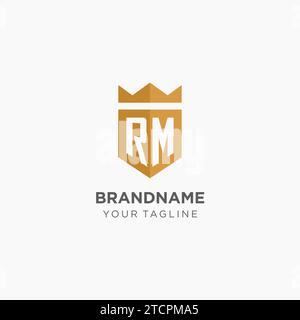 Logo RM monogramme avec bouclier géométrique et couronne, design graphique vectoriel de logo initial élégant de luxe Illustration de Vecteur