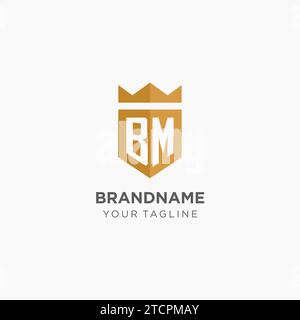 Logo Monogram BM avec bouclier géométrique et couronne, design graphique vectoriel de logo initial élégant de luxe Illustration de Vecteur