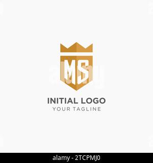 Logo monogramme MS avec bouclier géométrique et couronne, graphique vectoriel de conception de logo initial élégant de luxe Illustration de Vecteur