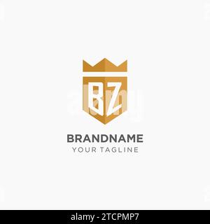 Logo Monogram BZ avec bouclier géométrique et couronne, design graphique vectoriel de logo initial élégant de luxe Illustration de Vecteur