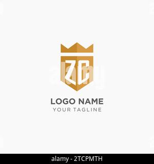 Logo Monogram ZC avec bouclier géométrique et couronne, design graphique vectoriel de logo initial élégant de luxe Illustration de Vecteur