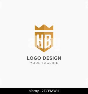 Logo monogramme HB avec bouclier géométrique et couronne, graphique vectoriel de conception de logo initial élégant de luxe Illustration de Vecteur