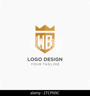 Logo Monogram WB avec bouclier géométrique et couronne, graphique vectoriel de conception de logo initial élégant de luxe Illustration de Vecteur