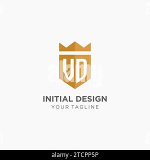 Logo Monogram VD avec bouclier géométrique et couronne, design graphique vectoriel de logo initial élégant de luxe Illustration de Vecteur
