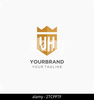 Logo Monogram VH avec bouclier géométrique et couronne, design graphique vectoriel de logo initial élégant de luxe Illustration de Vecteur