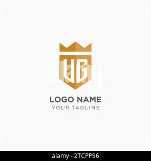 Logo Monogram UG avec bouclier géométrique et couronne, design graphique vectoriel de logo initial élégant de luxe Illustration de Vecteur