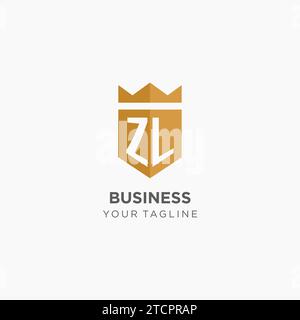 Logo Monogram ZL avec bouclier géométrique et couronne, design graphique vectoriel de logo initial élégant de luxe Illustration de Vecteur