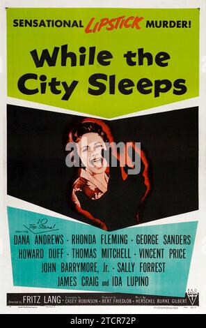 Affiche de sortie en salle pour le film When the City Sleeps de 1956. Fritz Lang - affiche de film vintage des années 1950 - horreur - science-fiction - monstre Banque D'Images