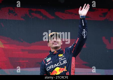 Photo de dossier datée du 27-08-2023 de Max Verstappen, qui a remporté son troisième championnat du monde consécutif de Formule 1 après avoir terminé deuxième dans la course de sprint au Grand Prix du Qatar. Date de parution : jeudi 14 novembre 2023. Banque D'Images