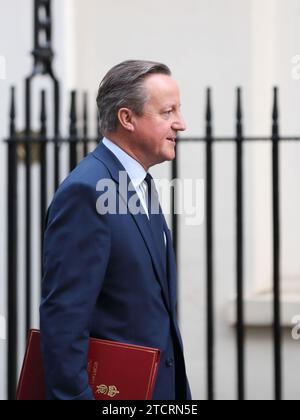 Londres, Royaume-Uni. 12 décembre 2023. Lord David Cameron, secrétaire d'État aux Affaires étrangères, au Commonwealth et au développement, arrive au n° 10 pour la réunion du Cabinet. Banque D'Images