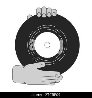 Enregistrer vinyle tenant dessin animé mains humaines illustration de contour Illustration de Vecteur