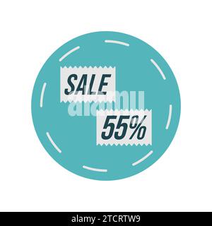étiquette bleue de vente à 55 pour cent sur fond blanc Illustration de Vecteur