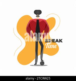 Illustration vectorielle plate d'un homme avec des cheveux afro dans le style Hipster. Dessin animé Cool Man avec texte Break Time Illustration de Vecteur