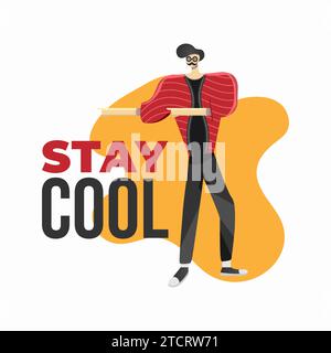 Personnage masculin plat dans le style hipster avec des mouvements Cool Illustration de Vecteur