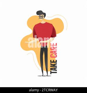 Personnage cool Man avec style hipster. Illustration vectorielle plate d'un homme avec un geste bienveillant Illustration de Vecteur