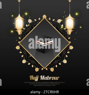 Hajj Mabrour arrière-plan avec Kaaba et lampes dorées. Fond islamique pour bannière, affiche ou carte de voeux Illustration de Vecteur