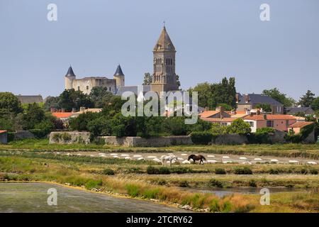 Ville & Cathédrale de Noirmoutier, Vendée, France. Banque D'Images