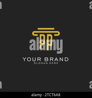 Logo initial PP avec graphique vectoriel de conception de style pilier simple Illustration de Vecteur