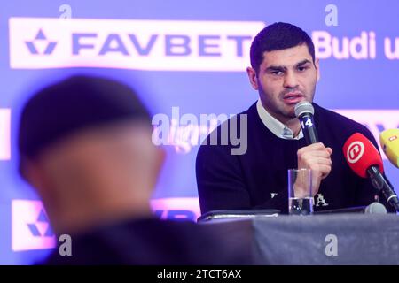 Zagreb, Croatie. 14 décembre 2023. Le boxeur croate Filip Hrgovic et son entraîneur Yousef Hasan annoncent un combat contre Mark de Mori lors d'une conférence de presse à Zagreb, Croatie, le 14 décembre 2023. Photo : Igor Kralj/PIXSELL crédit : Pixsell/Alamy Live News Banque D'Images