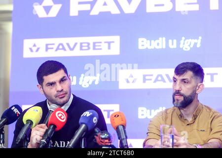 Zagreb, Croatie. 14 décembre 2023. Le boxeur croate Filip Hrgovic et son entraîneur Yousef Hasan annoncent un combat contre Mark de Mori lors d'une conférence de presse à Zagreb, Croatie, le 14 décembre 2023. Photo : Igor Kralj/PIXSELL crédit : Pixsell/Alamy Live News Banque D'Images