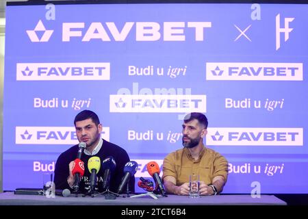 Zagreb, Croatie. 14 décembre 2023. Le boxeur croate Filip Hrgovic et son entraîneur Yousef Hasan annoncent un combat contre Mark de Mori lors d'une conférence de presse à Zagreb, Croatie, le 14 décembre 2023. Photo : Igor Kralj/PIXSELL crédit : Pixsell/Alamy Live News Banque D'Images