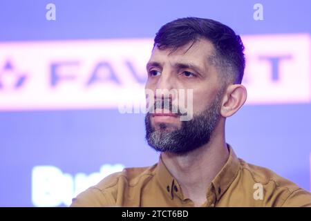 Zagreb, Croatie. 14 décembre 2023. Le boxeur croate Filip Hrgovic et son entraîneur Yousef Hasan annoncent un combat contre Mark de Mori lors d'une conférence de presse à Zagreb, Croatie, le 14 décembre 2023. Photo : Igor Kralj/PIXSELL crédit : Pixsell/Alamy Live News Banque D'Images