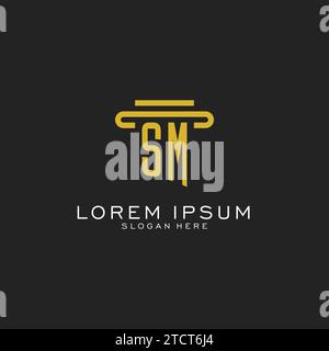 Logo initial SM avec graphique vectoriel de conception de style pilier simple Illustration de Vecteur