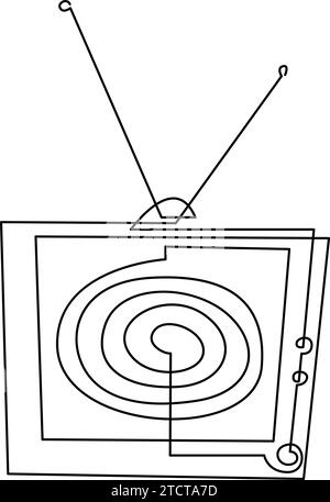 Spirale hypnotique sur le dessin de ligne continue de l'écran de télévision. Métaphore du contrôle mental par la télévision, la propagande, le lavage de cerveau et la manipulation. Vecteur il Illustration de Vecteur