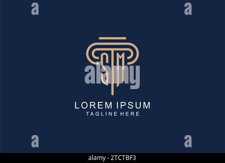 Logo de pilier initial SM, idées de conception de logo de cabinet d'avocats élégant et de luxe Illustration de Vecteur