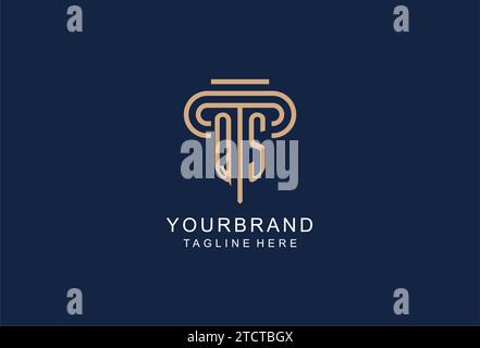 Logo de pilier initial QS, idées de conception de logo de cabinet d'avocats élégant et de luxe Illustration de Vecteur