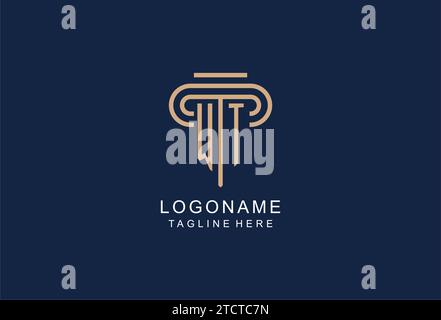 Logo de pilier initial WT, idées de conception de logo de cabinet d'avocats élégant et de luxe Illustration de Vecteur