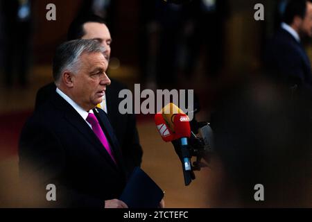 Bruxelles, Belgique. 14 décembre 2023. © Nicolas Landemard/le Pictorium/MAXPPP - Bruxelles 14/12/2023 Viktor Orban. Arrivees des chefs d'etats au sommet européen. Crédit : MAXPPP/Alamy Live News Banque D'Images