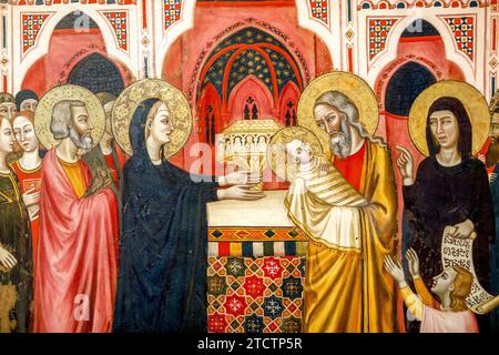 Galleria Nazionale dellNORÛªUmbria, Pérouse, Ombrie, Italie Maestro di Paciano, Eléments d'un triptyque : Présentation au temple (détail), tempera on Banque D'Images